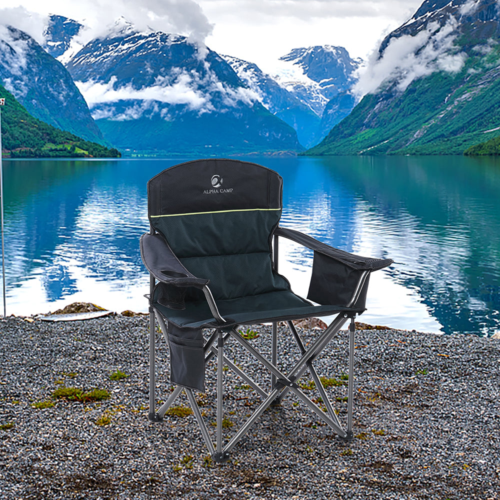 ALPHA CAMP Oversized Camp Folding Chairs Padded Camping Chair With Cup Holder