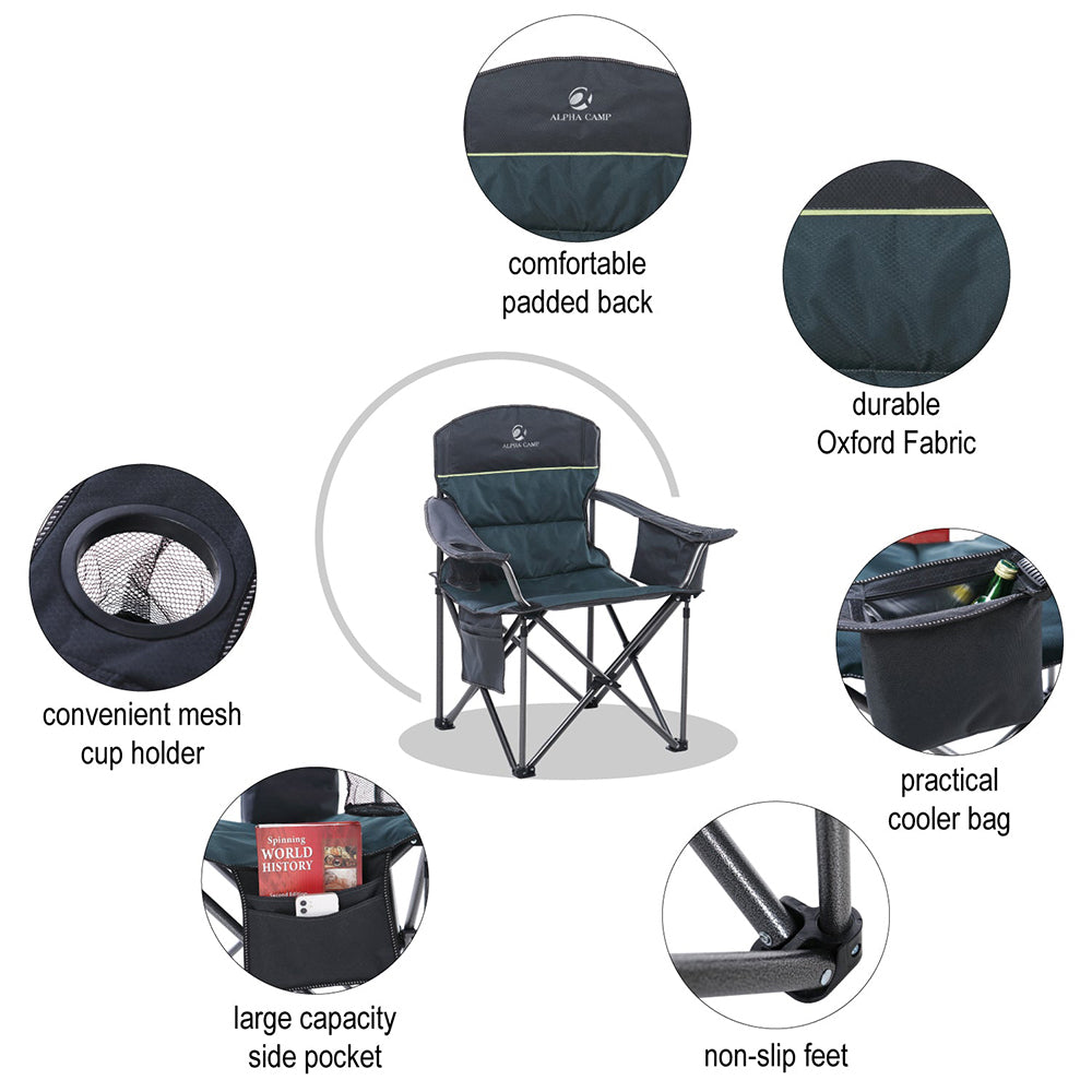 ALPHA CAMP Oversized Camp Folding Chairs Padded Camping Chair With Cup Holder