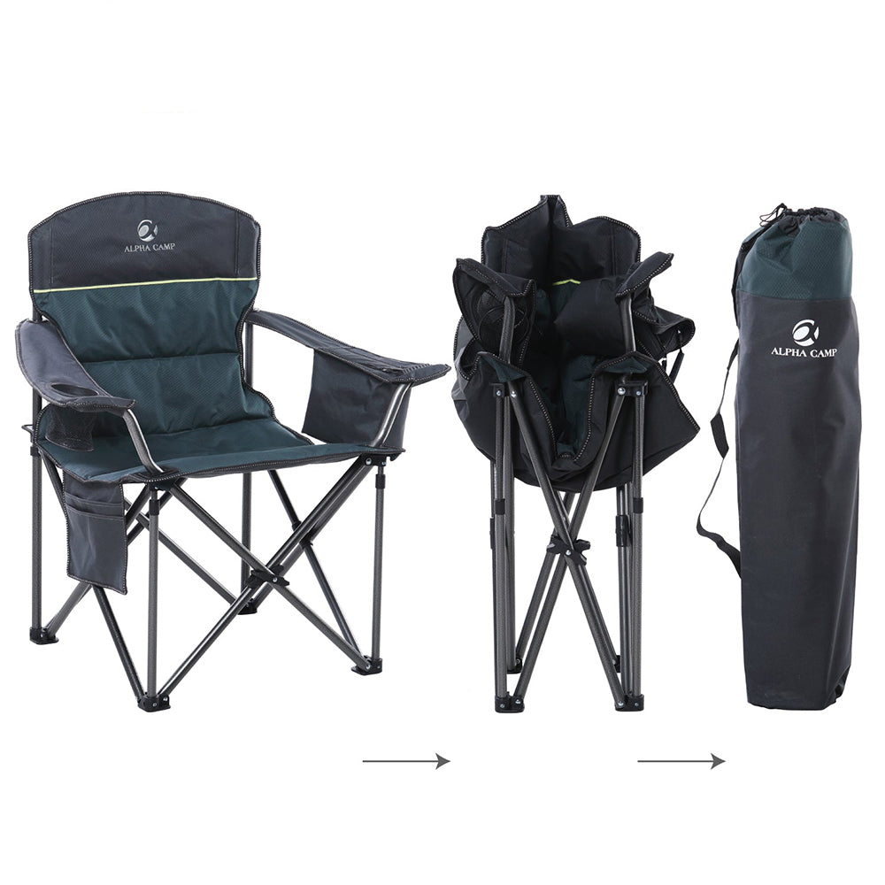 ALPHA CAMP Oversized Camp Folding Chairs Padded Camping Chair With Cup Holder