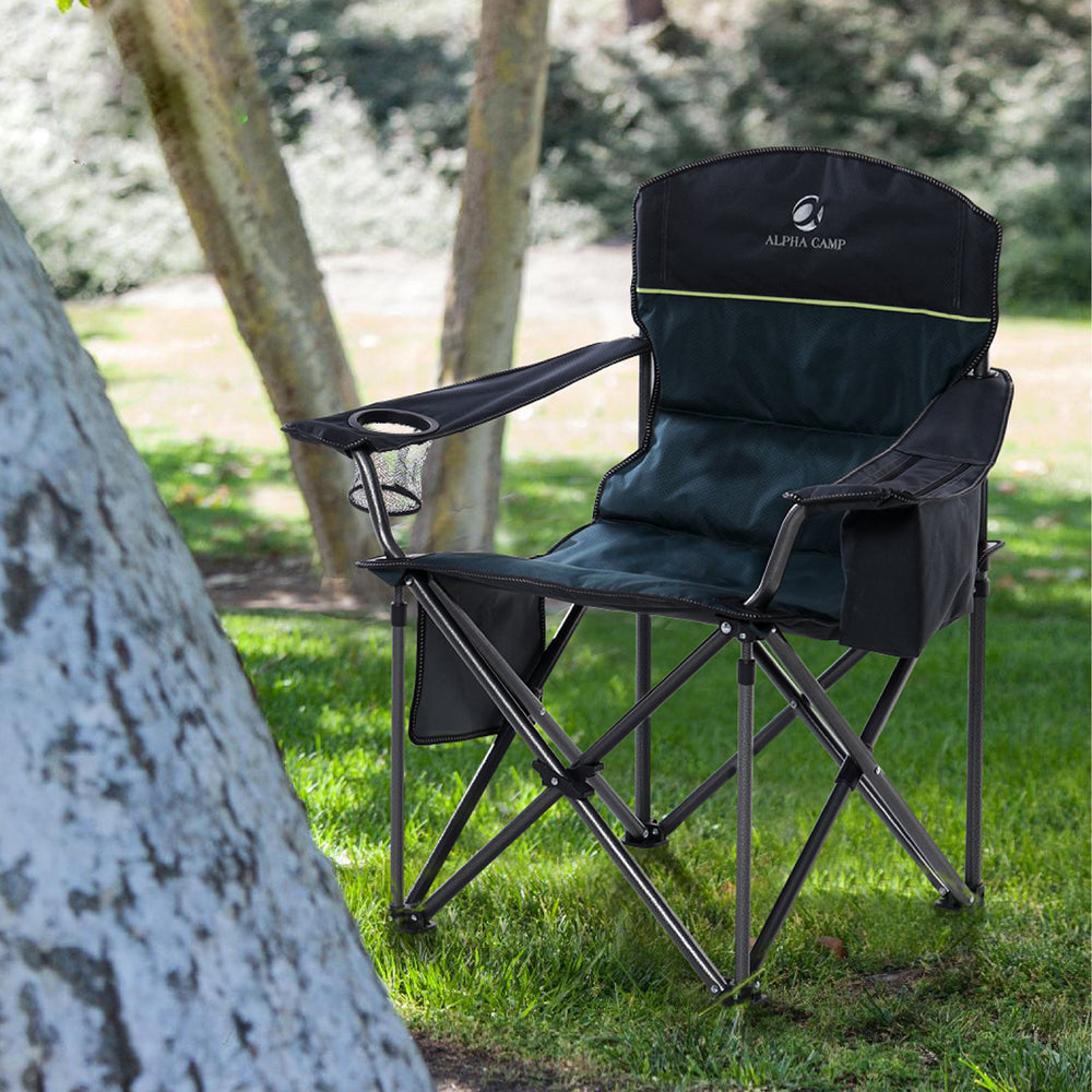 ALPHA CAMP Oversized Camp Folding Chairs Padded Camping Chair With Cup Holder