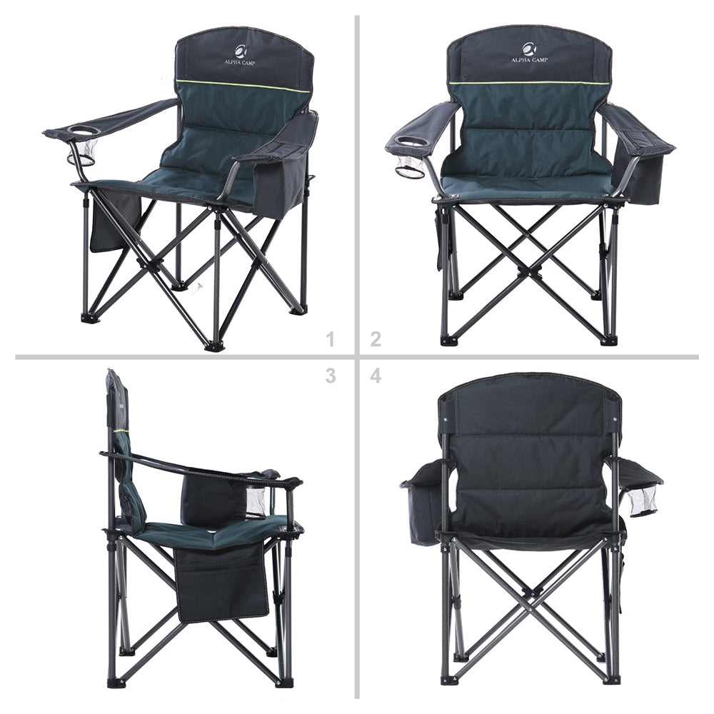 ALPHA CAMP Oversized Camp Folding Chairs Padded Camping Chair With Cup Holder