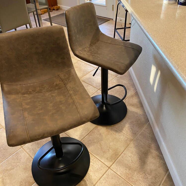 PHI VILLA Adjustable Faux Leather Bar Stools With Backs Set Of 2
