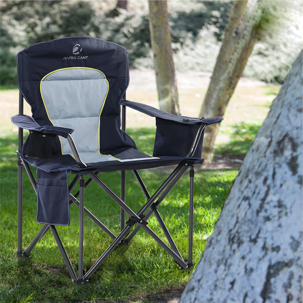 ALPHA CAMP Oversized Camp Folding Chairs Padded Camping Chair With Cup Holder