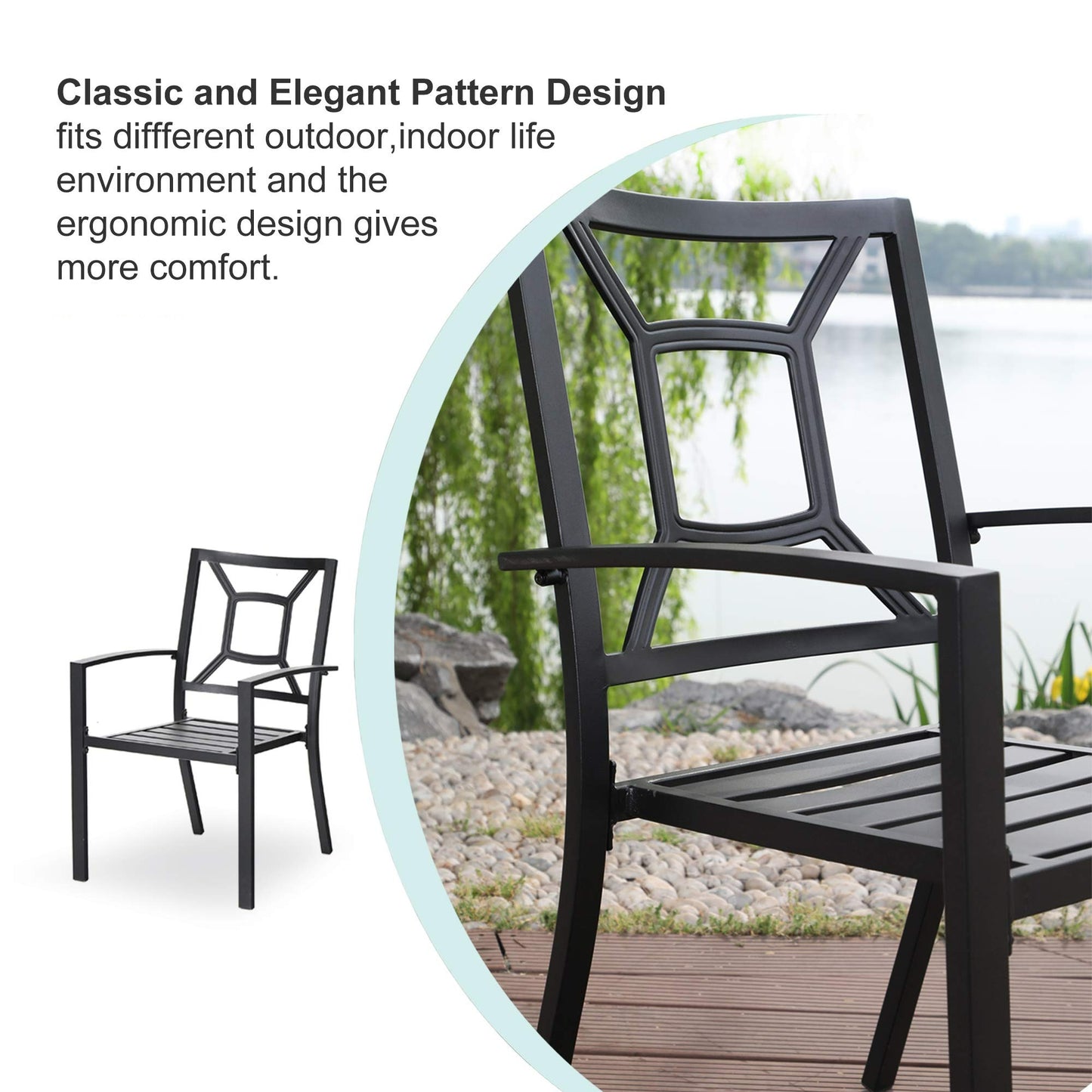 Metal Stackable Garden Chairs Outdoor Set of 2