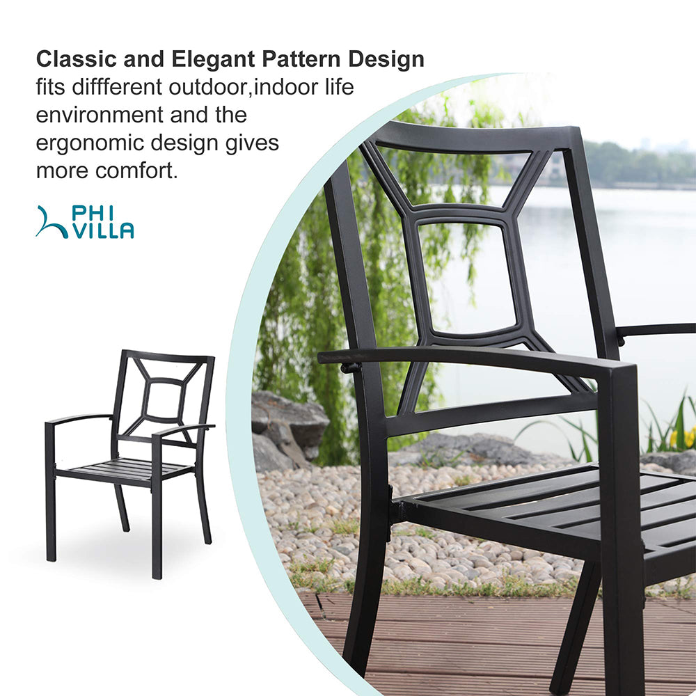 PHIVILLA Rectangle Patio Table and 6 Stackable Chairs 7-Piece Metal Outdoor Patio Dining Sets