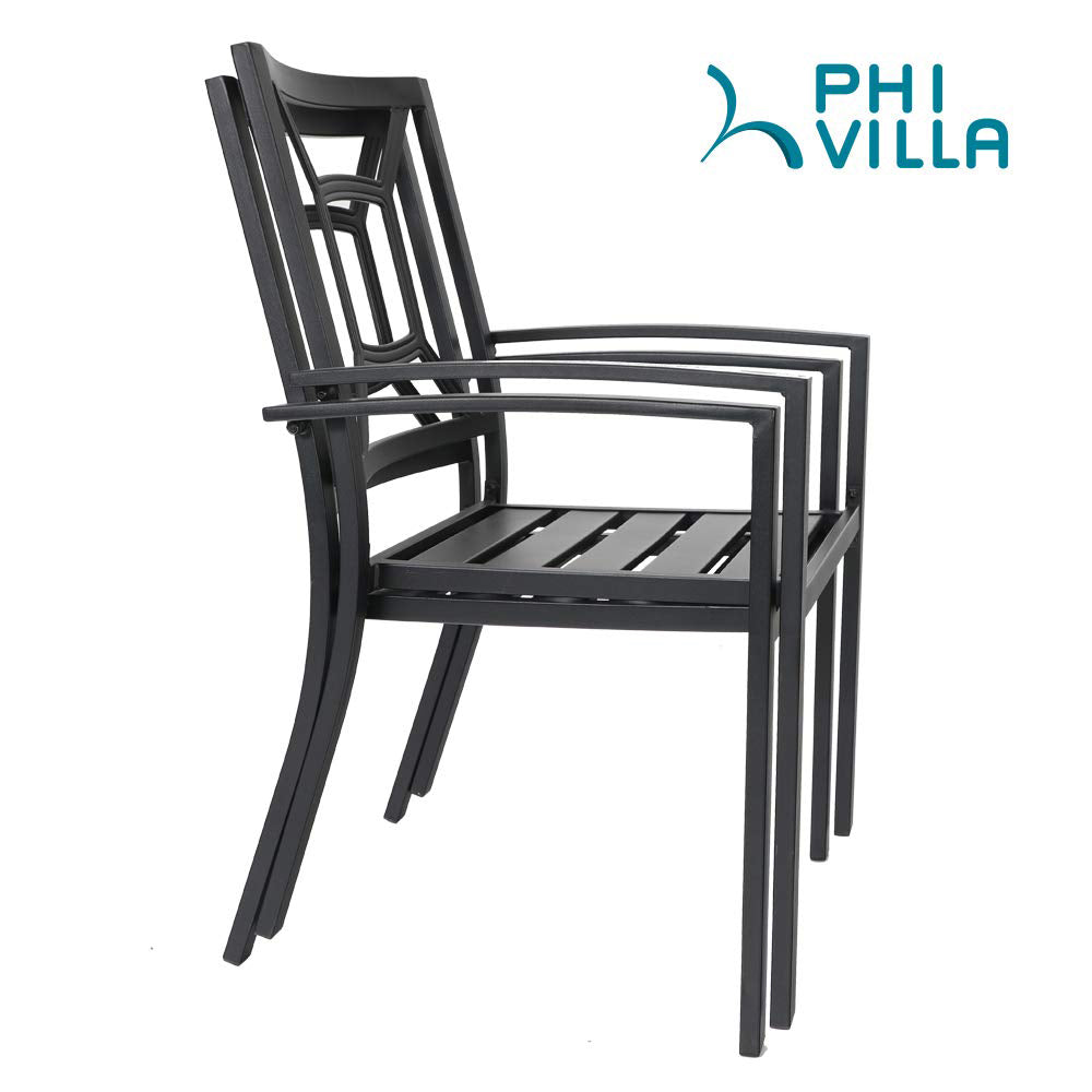 PHIVILLA Rectangle Patio Table and 6 Stackable Chairs 7-Piece Metal Outdoor Patio Dining Sets