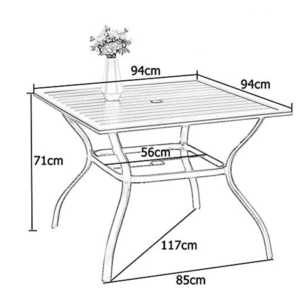 PHI VILLA Garden Dining Set 4 Seater Patio Table and Textilene Garden Chairs