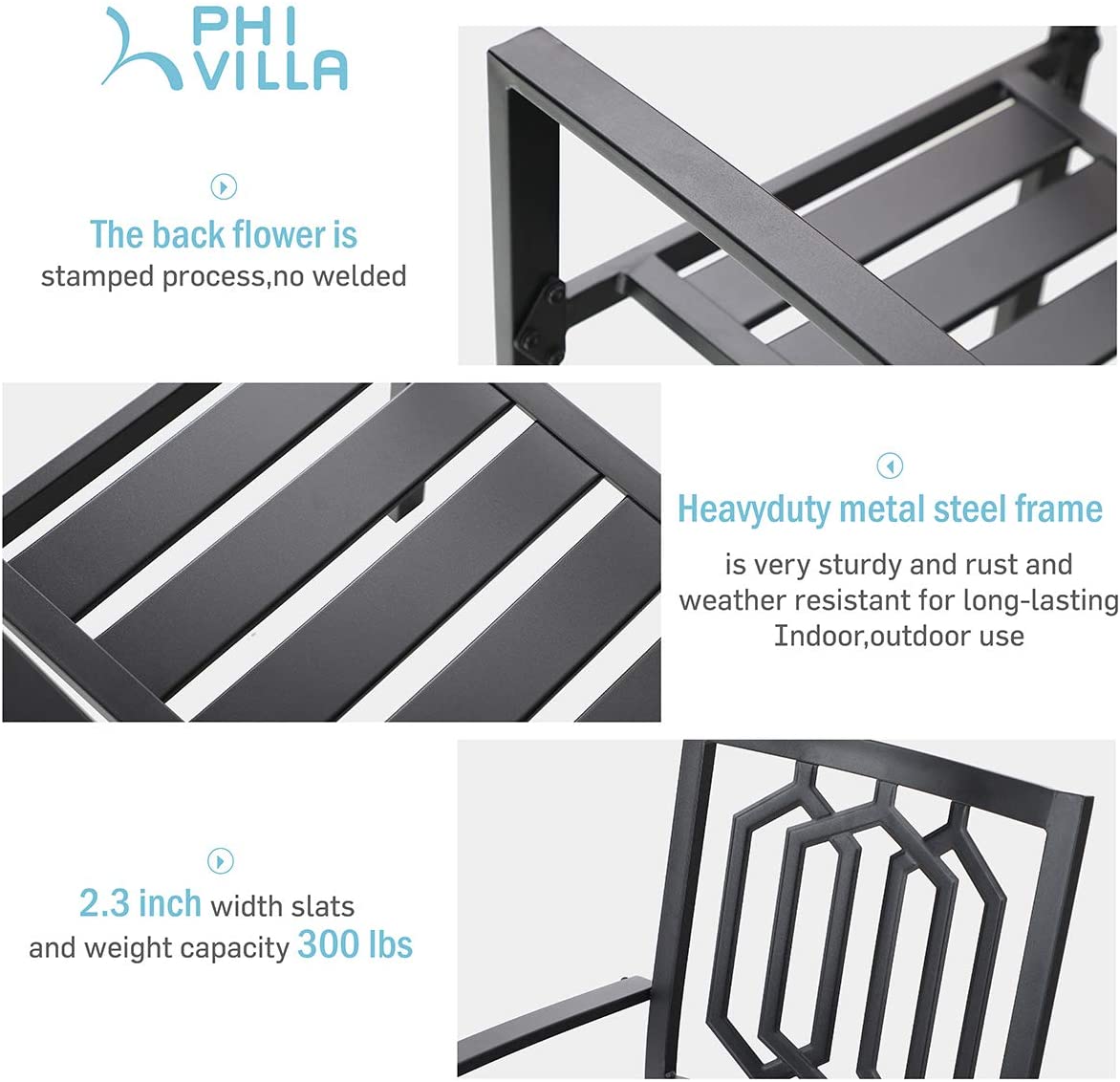 PHI VILLA Garden Dining Set 4 Seater Outdoor Dining Table And Stackable Garden Chairs