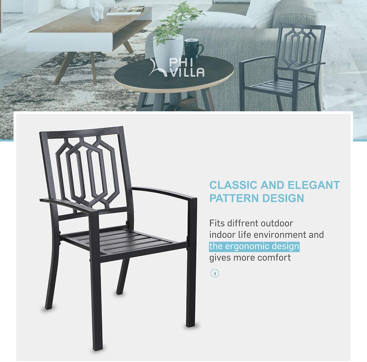 Metal Stackable Garden Chairs Outdoor Set of 2