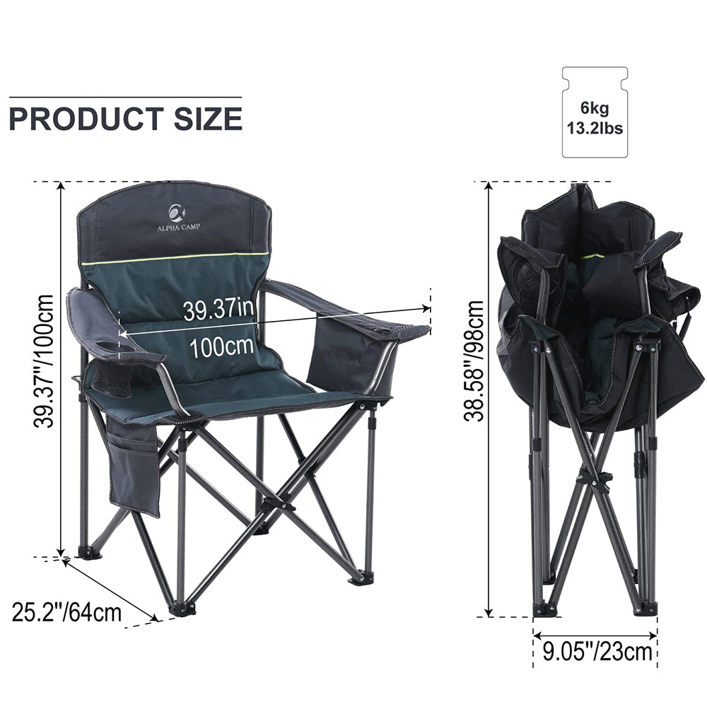 ALPHA CAMP Oversized Camp Folding Chairs Padded Camping Chair With Cup Holder
