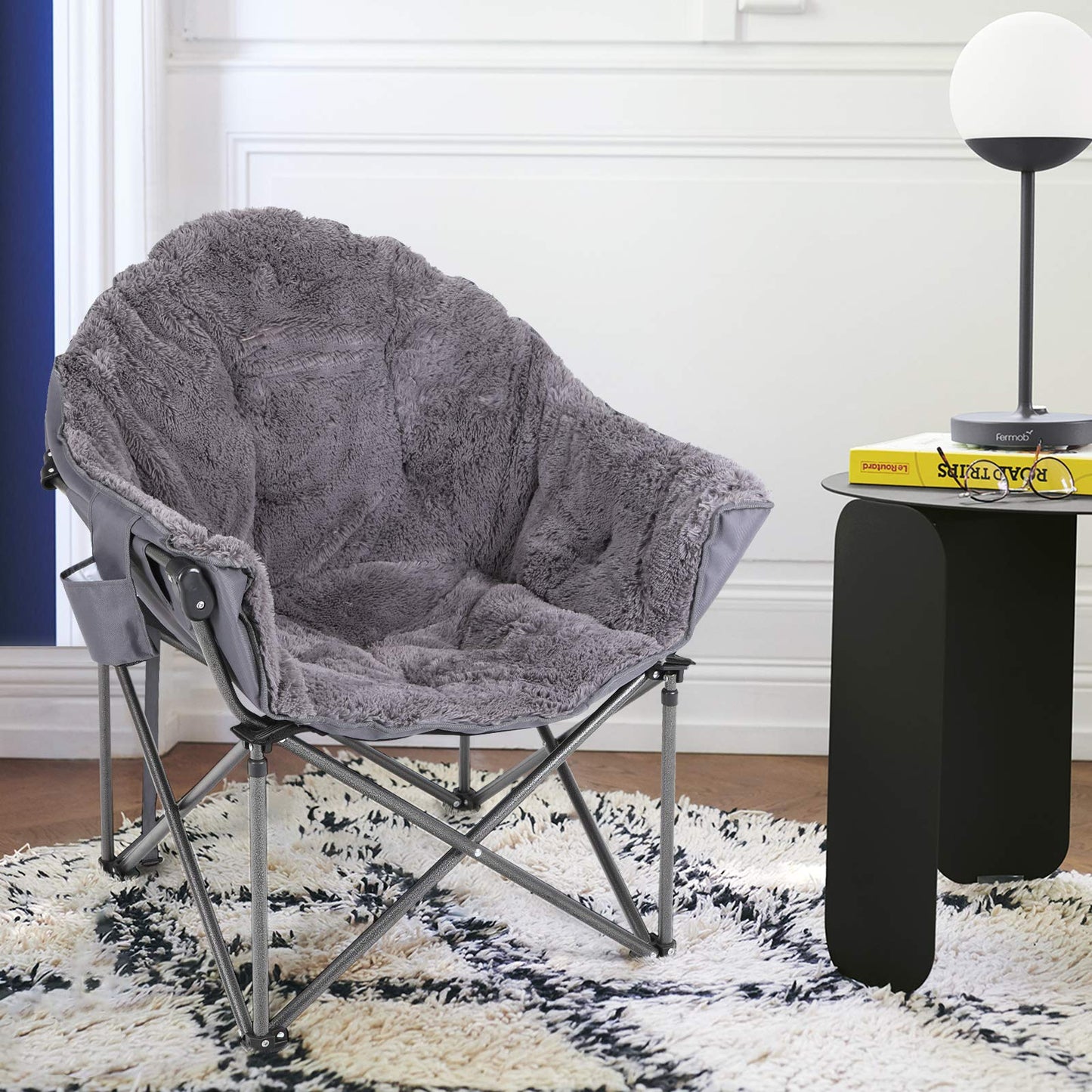 ALPHA CAMP Deluxe Plush Dorm Chair Oversized Moon Saucer Chair Portable with Carry Bag