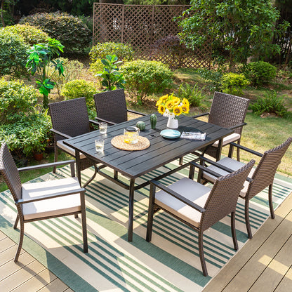 Garden Dining Set 6 Seater Table and Rattan Dining Chair