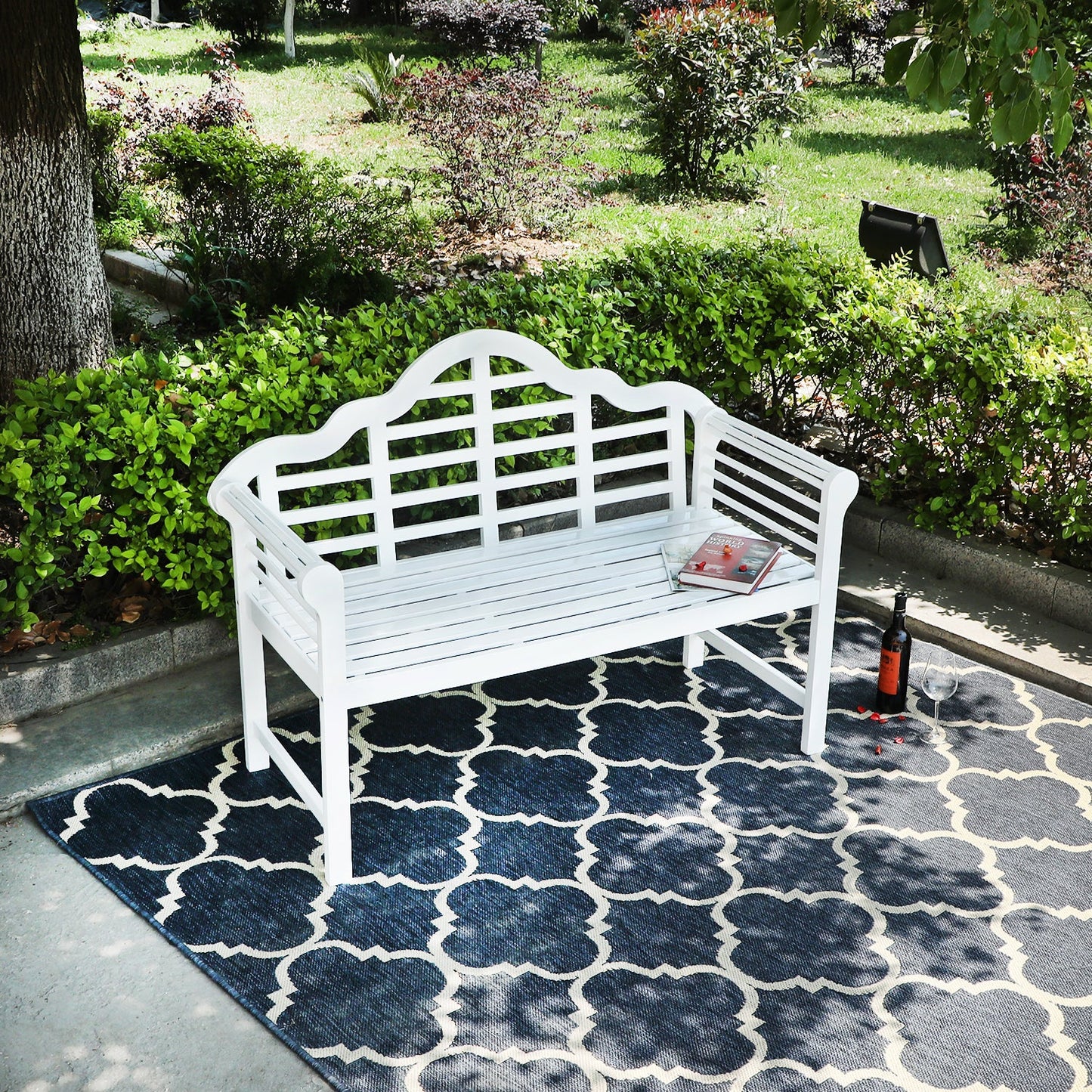 Patio Acacia Wood Bench with Backrest and Armrests