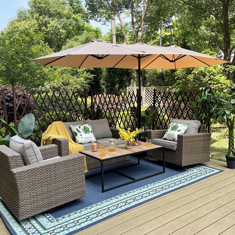 PHI VILLA 4.6m Double-Sided Extra Large Patio Twin Umbrella (Base Included)