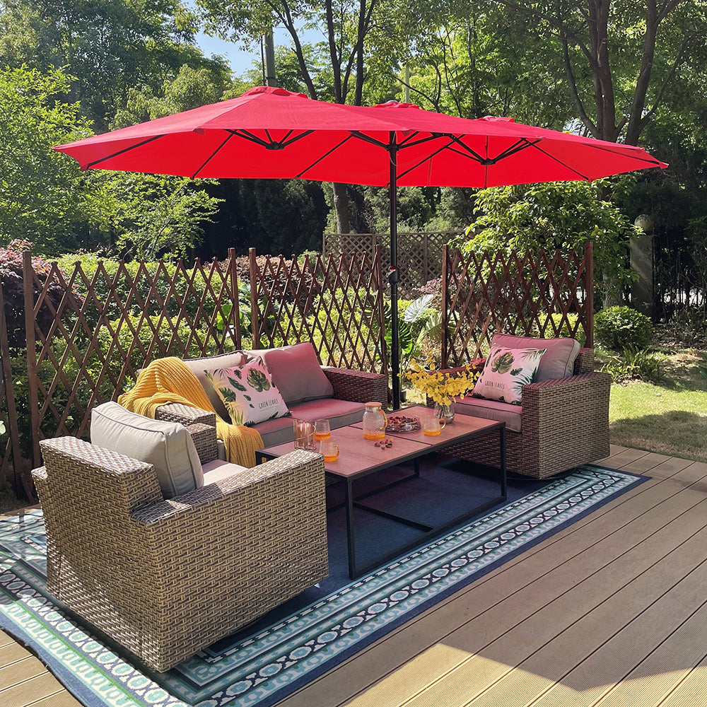 PHI VILLA 4.6m Double-Sided Extra Large Patio Twin Umbrella (Base Included)