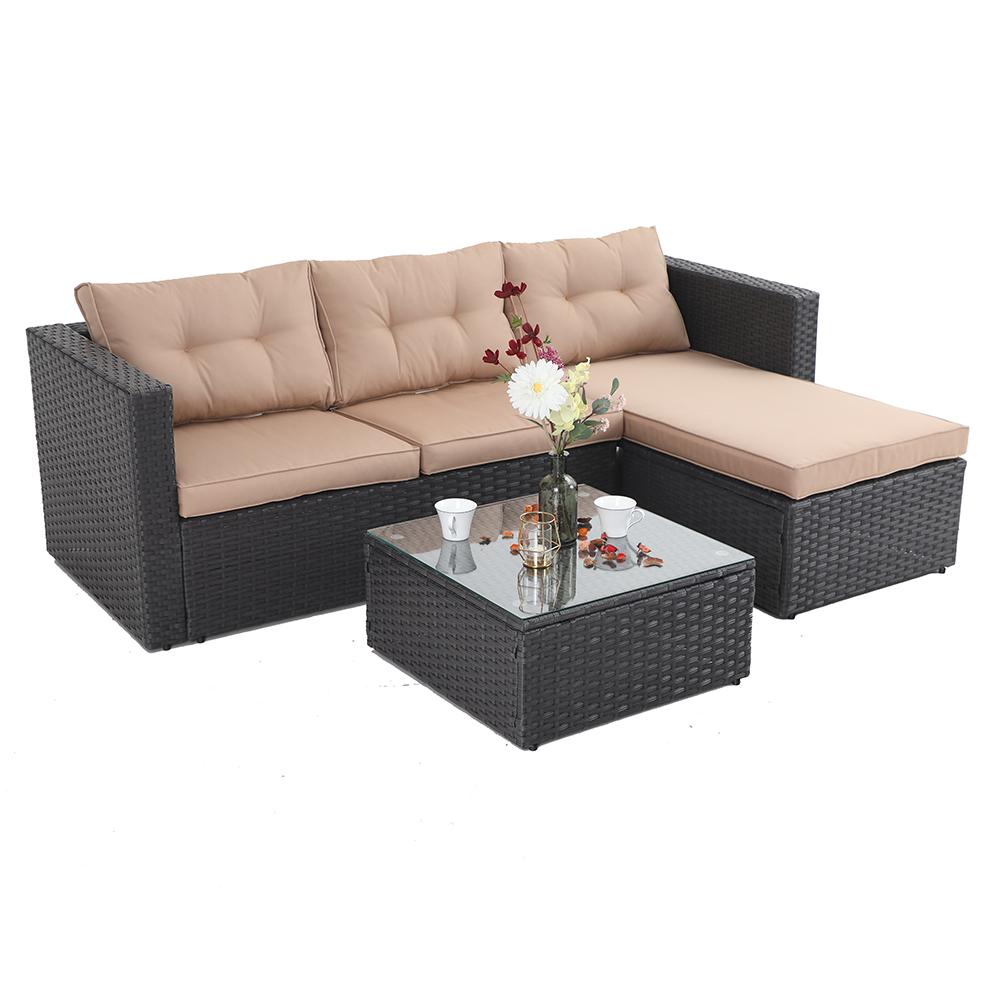PHI VILLA L Shaped Rattan Garden Corner Sofa Set