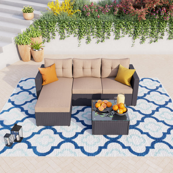 PHI VILLA L Shaped Rattan Garden Corner Sofa Set