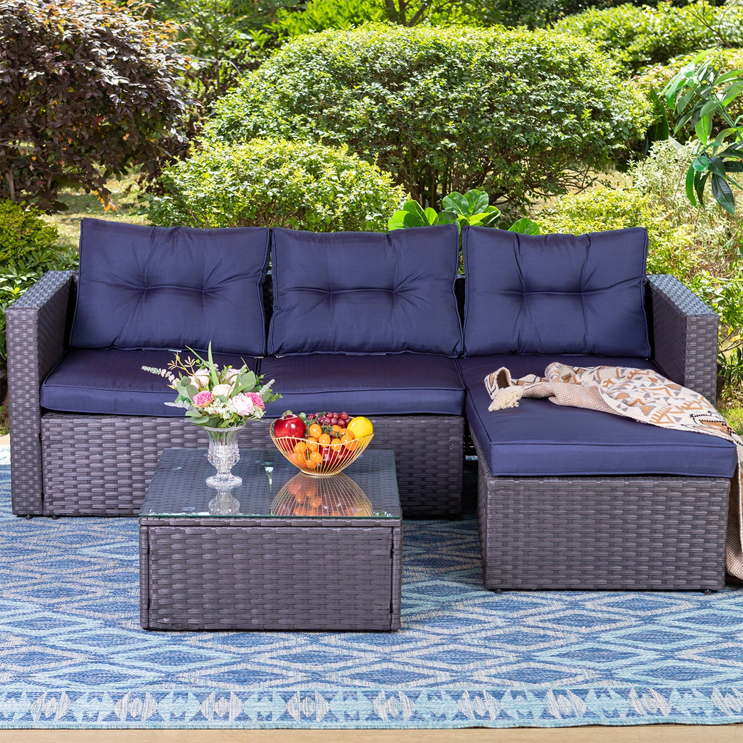 PHI VILLA L Shaped Rattan Garden Corner Sofa Set