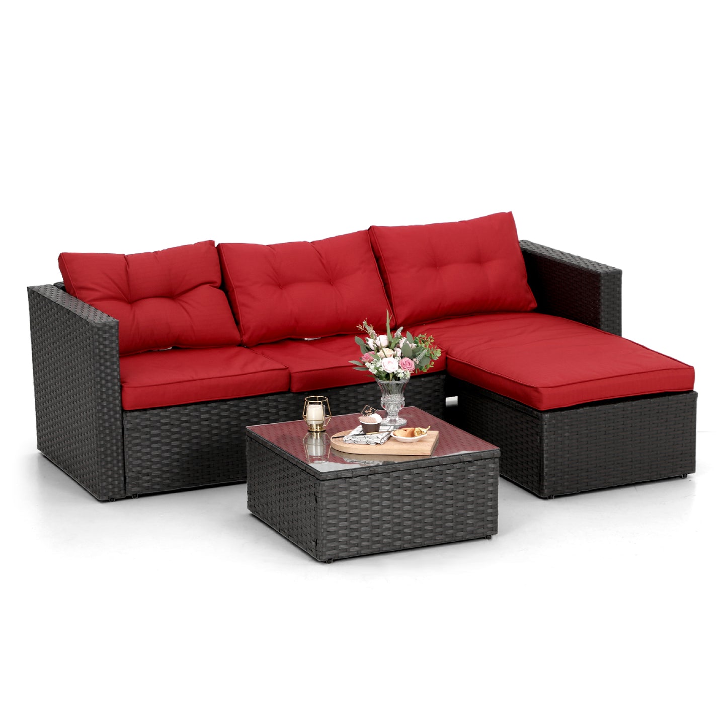 PHI VILLA L Shaped Rattan Garden Corner Sofa Set