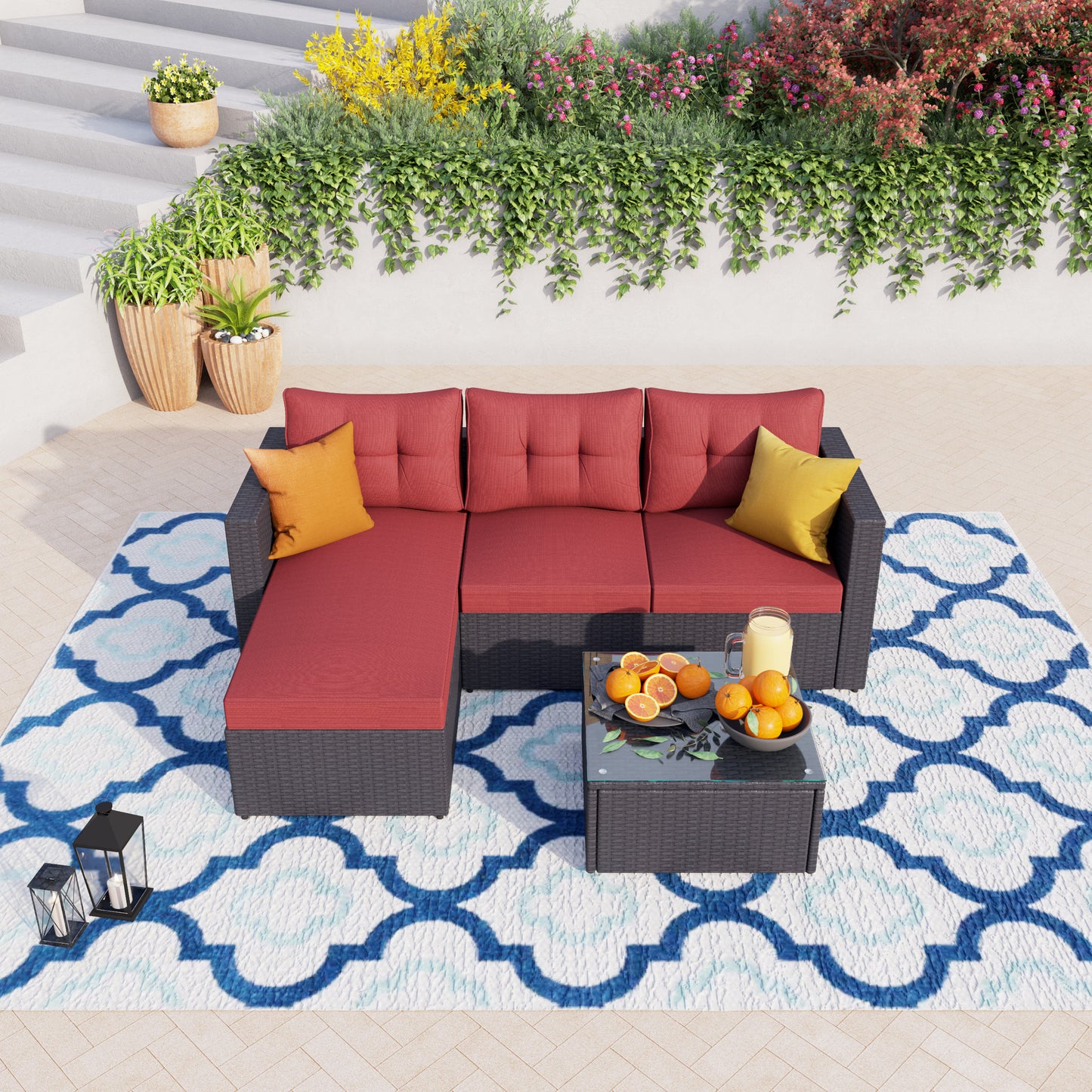 PHI VILLA L Shaped Rattan Garden Corner Sofa Set