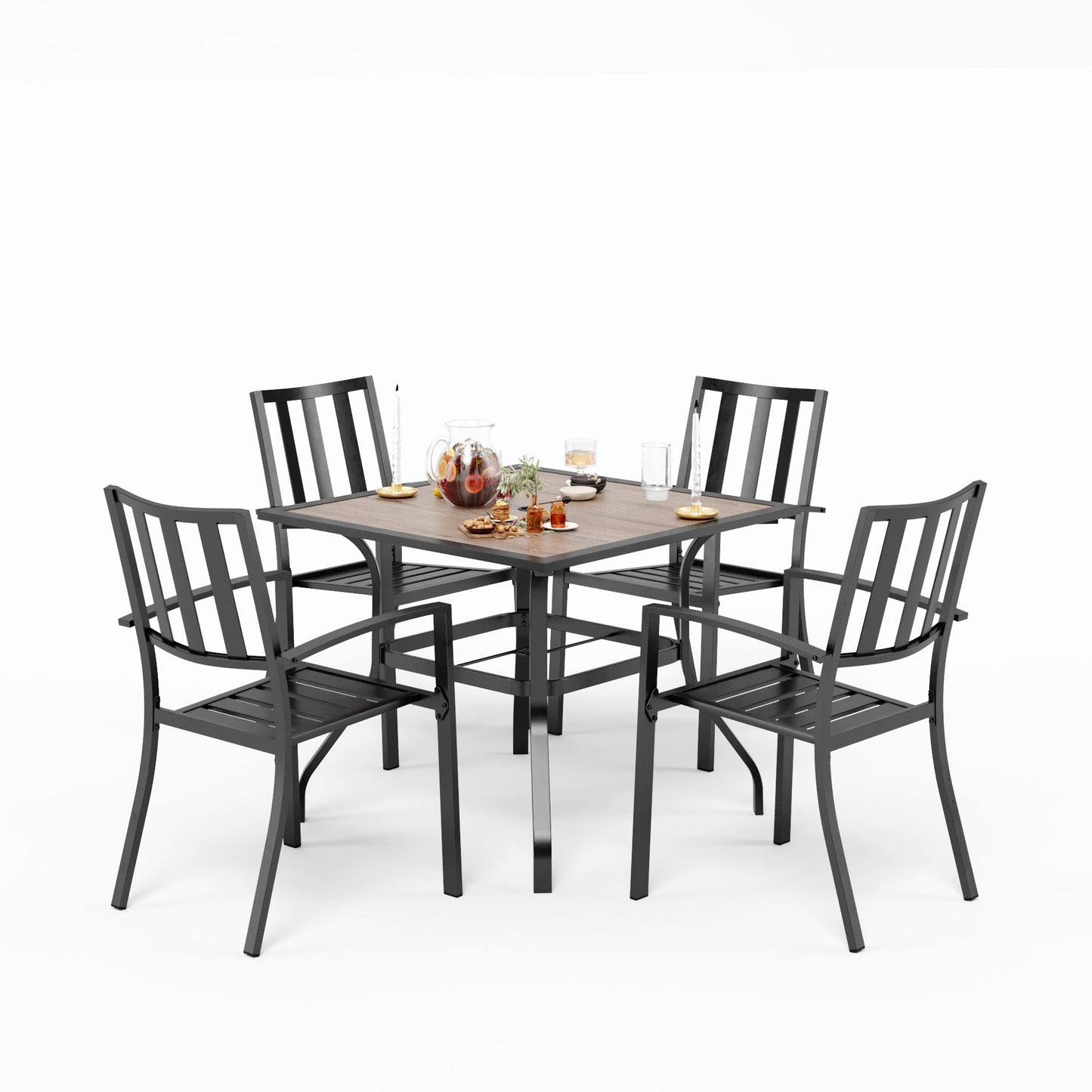 PHI VILLA Outdoor Dining Sets 4 Seater Metal Garden Table and Chairs