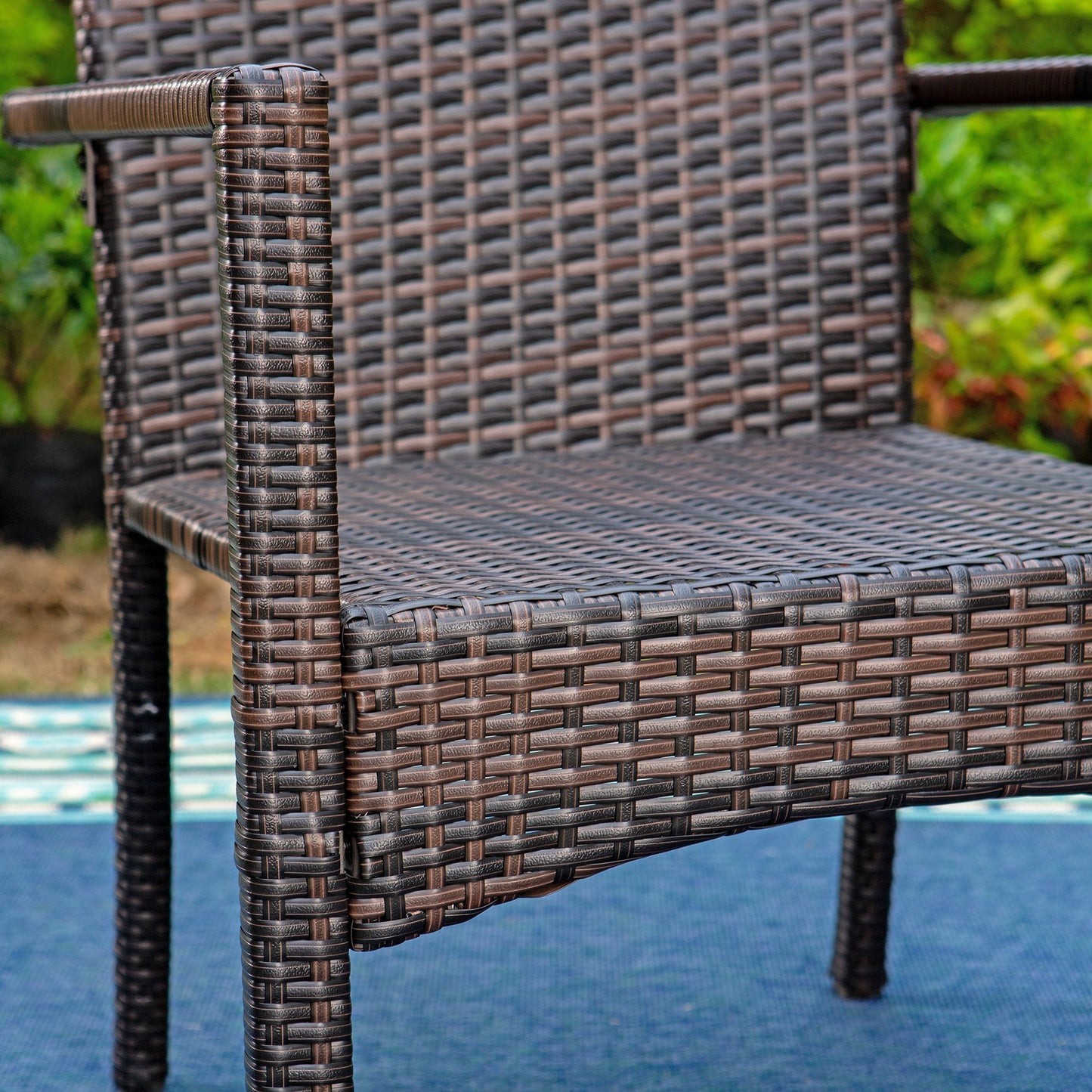 Garden Dining Set 4 Seater Wood-like Table And Rattan Chairs