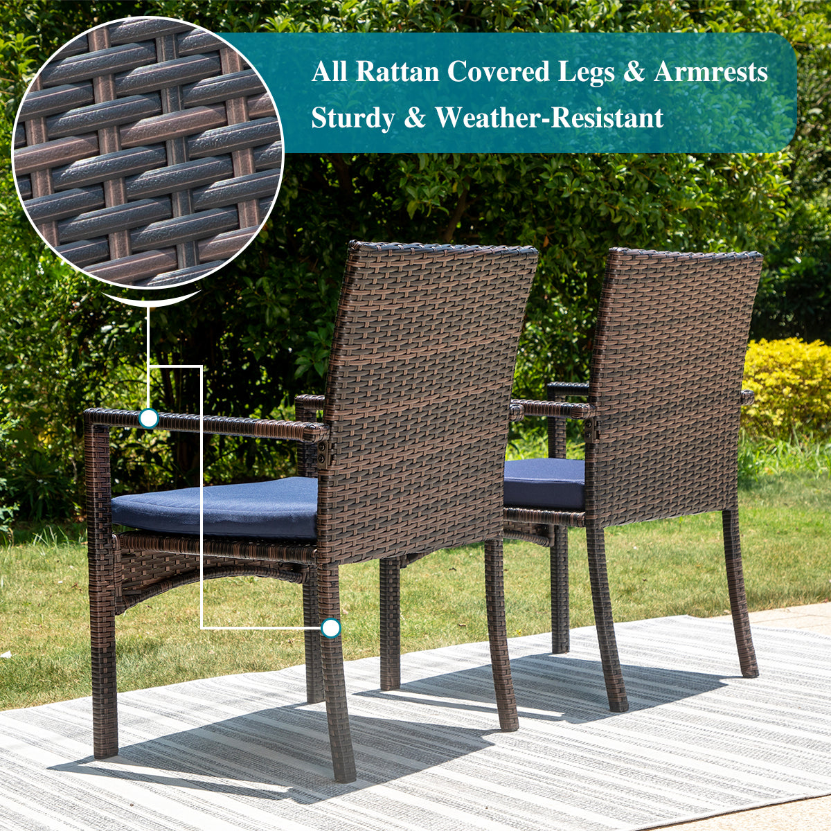 Garden Dining Set 4 Seater Wood-like Table And Rattan Chairs