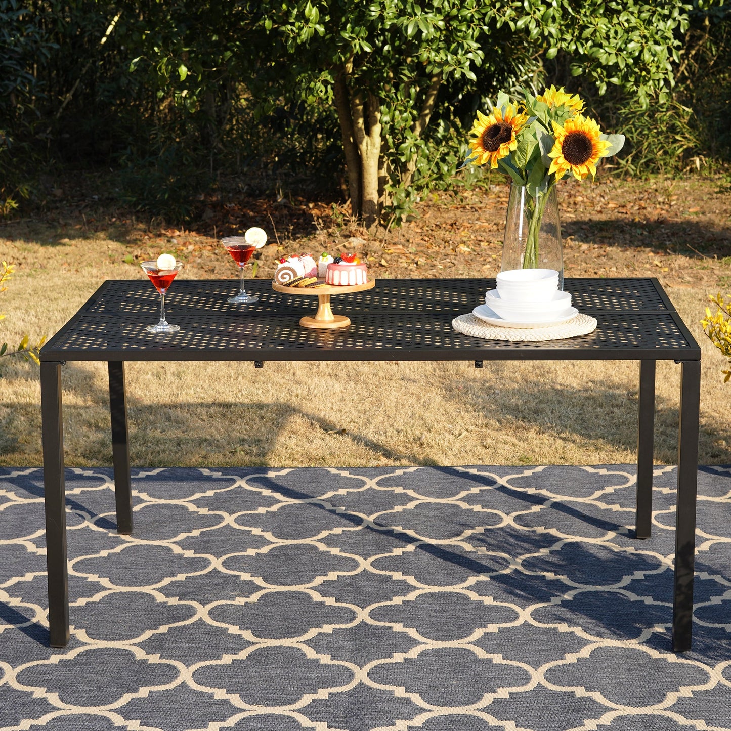 PHI VILLA 150x90cm Mesh Metal Garden Table Outdoor Dining Table