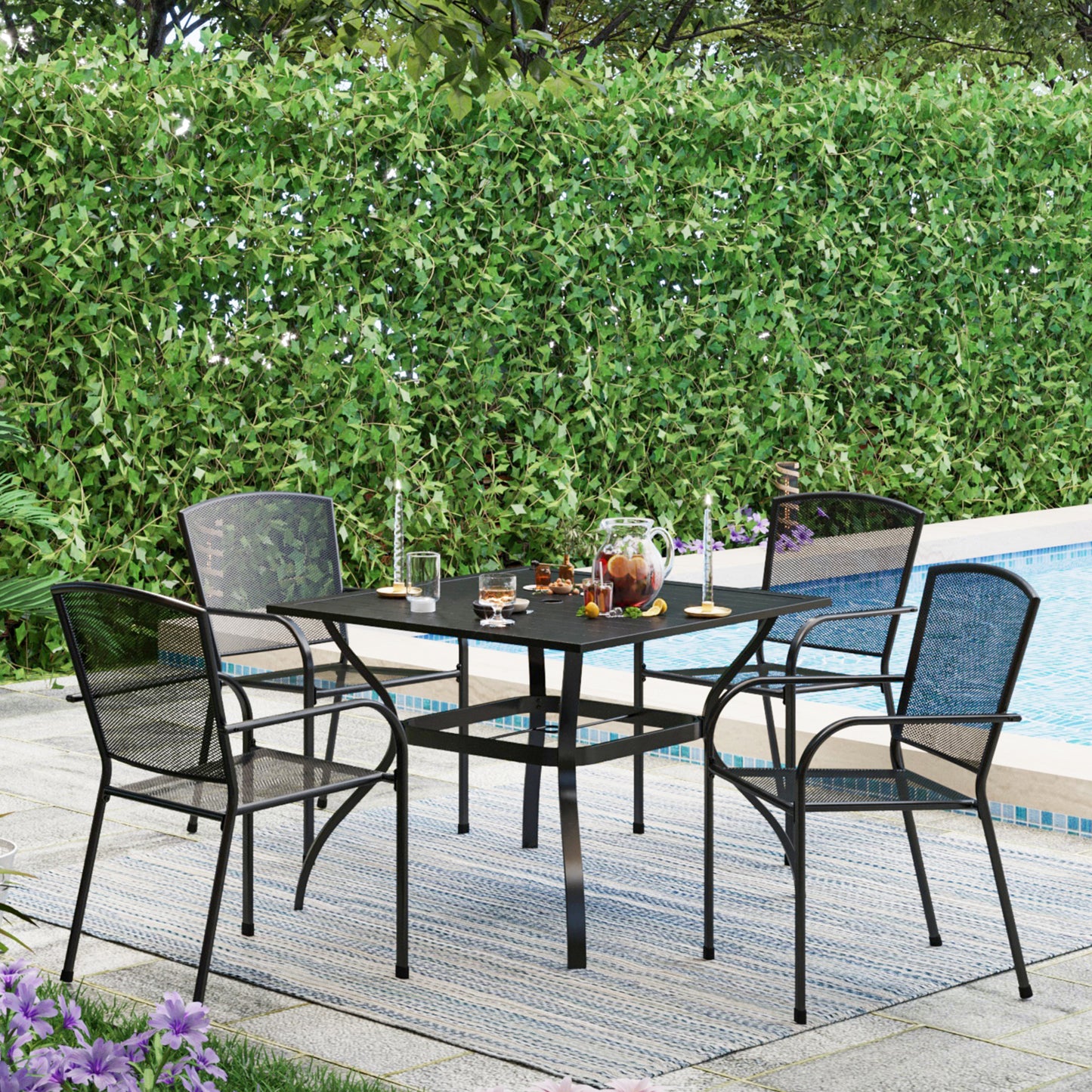 Garden Dining Set 4 Seater Metal Garden Table and Chairs