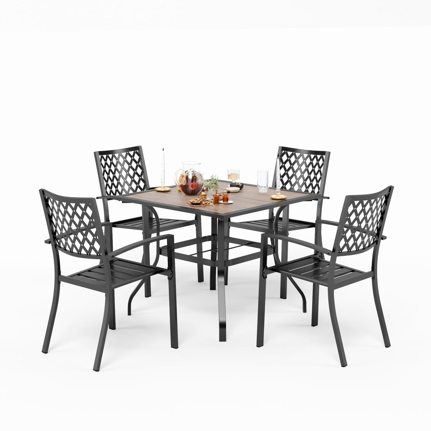 PHI VILLA Outdoor Dining Sets 4 Seater Metal Garden Table and Chairs Set