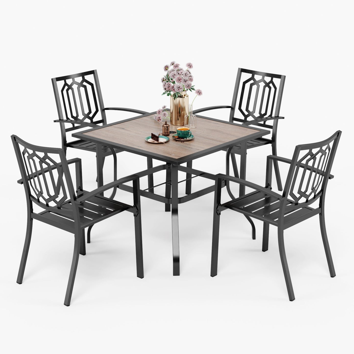 PHI VILLA Outdoor Dining Sets 4 Seater Metal Garden Table and Chairs Set