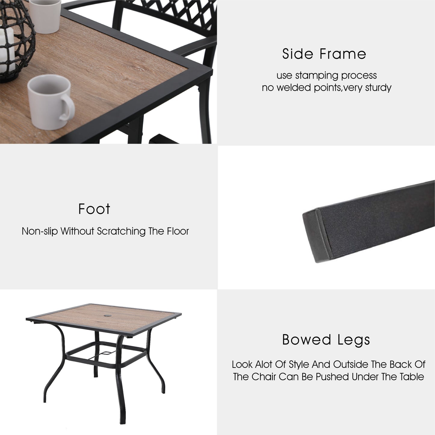 PHI VILLA Outdoor Dining Sets 4 Seater Metal Garden Table and Chairs Set
