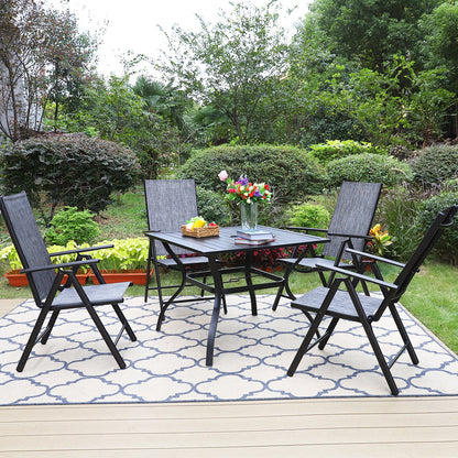 PHI VILLA Garden Dining Set 4 Seater Outdoor Folding Chair and Table