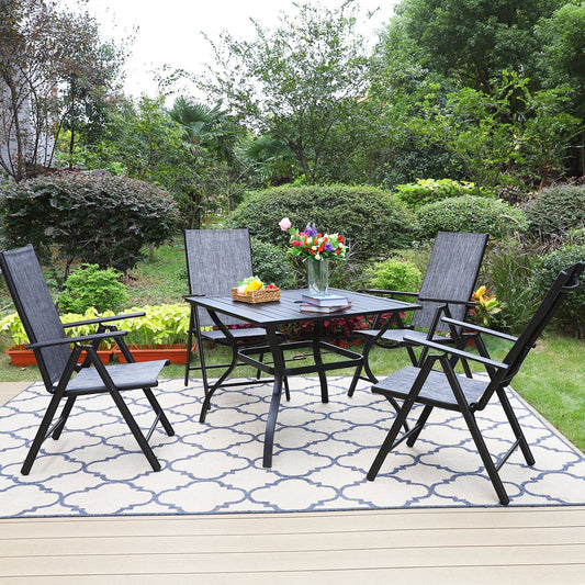 PHI VILLA Garden Dining Set 4 Seater Outdoor Folding Chair and Table