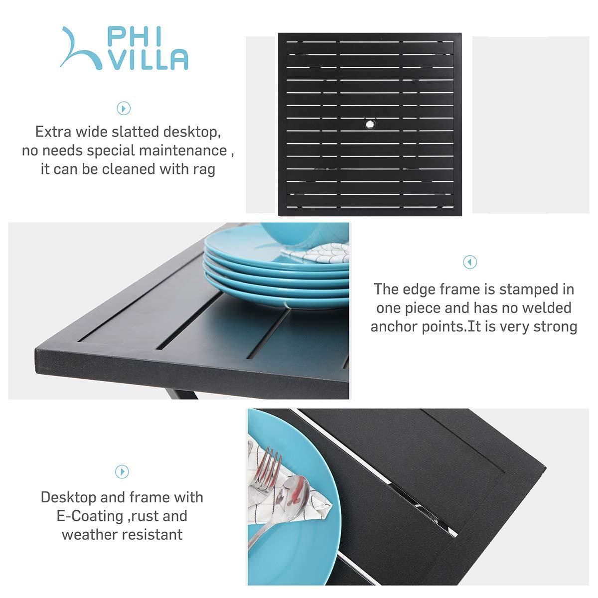Phi Villa 37" Metal Steel Slat Patio Table with Umbrella Hole