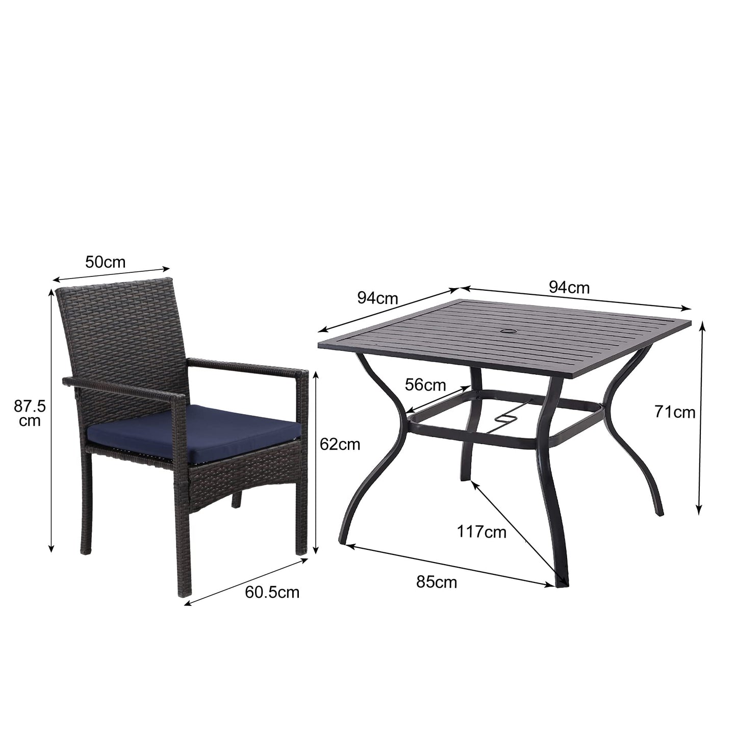 4 Seater Outdoor Dining Set Garden Table & Cushioned Dining Chairs
