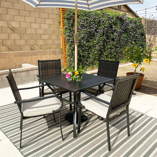 4 Seater Outdoor Dining Set Metal Table And Rattan Chairs