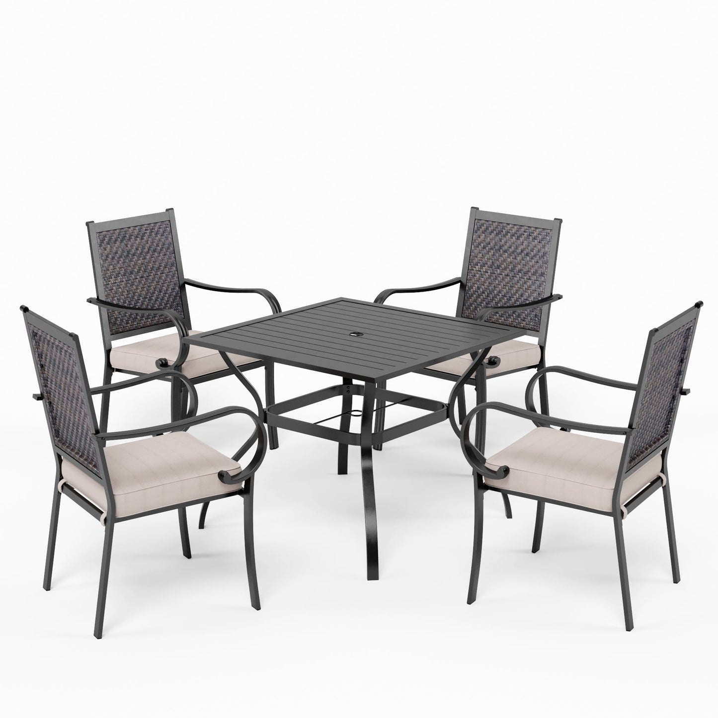 4 Seater Outdoor Dining Set Metal Table And Rattan Chairs