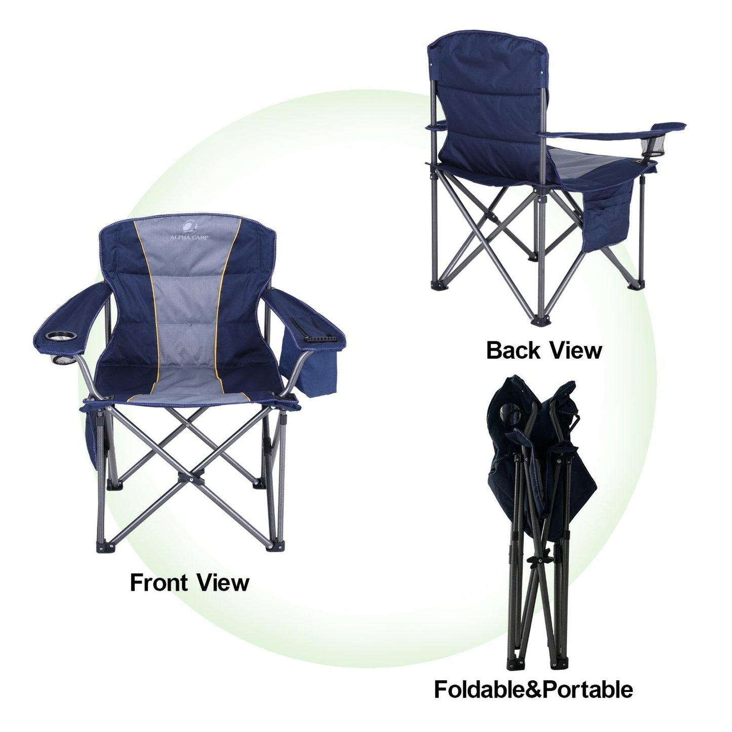 ALPHA CAMP Oversized Portable Folding Camping Chair with Cooler Bag, 200 kg Weight Capacity