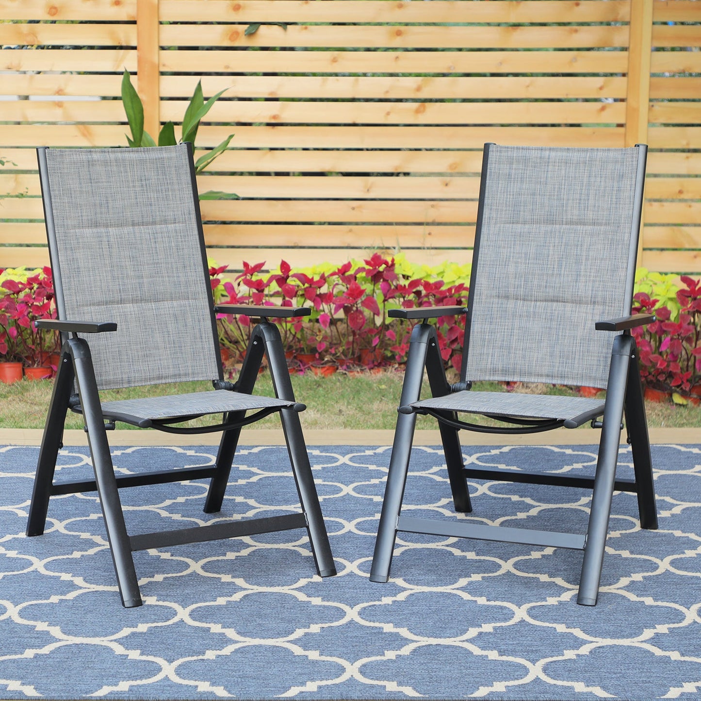 Folding Garden Chairs Outdoor Padded Reclining Garden Chairs Set of 2