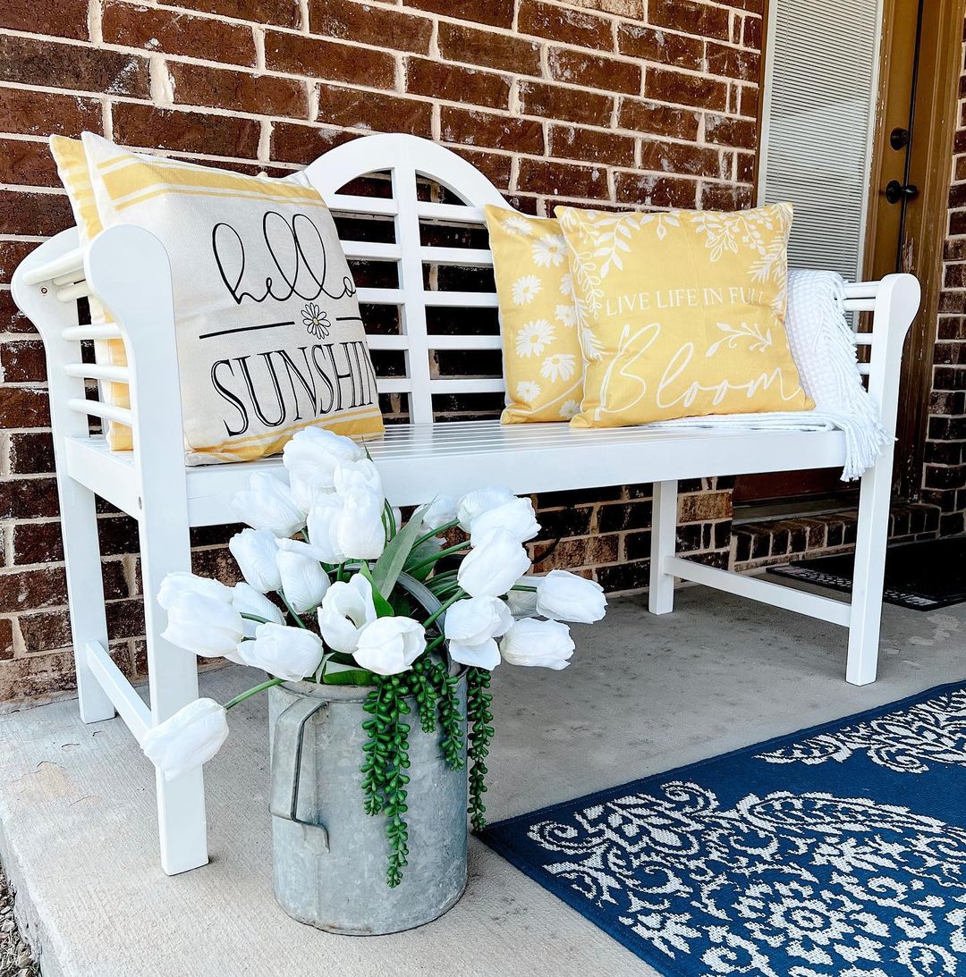 Patio Acacia Wood Bench with Backrest and Armrests